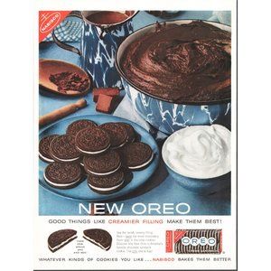 1960 Oreo Cookie Nabisco Vintage Print Ad Chocolate Sandwicg Enamelware Wall Art